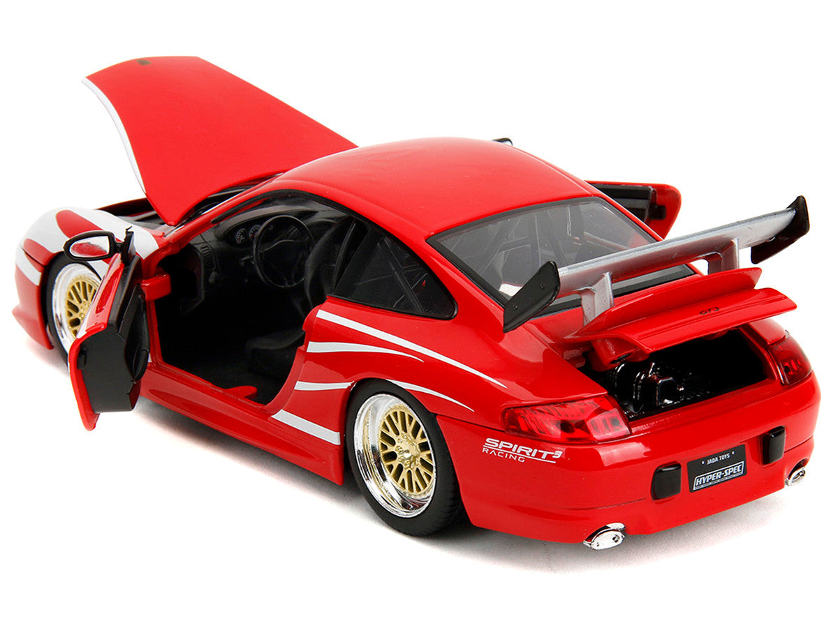 Porsche 911 GT3 (996) Red with White Graphics "Hyper-Spec" Series 1/24 Diecast Model Car by Jada-1