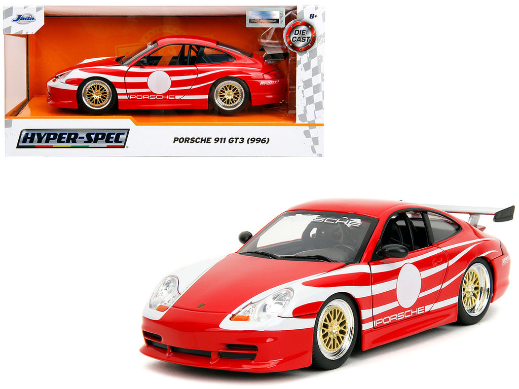 Porsche 911 GT3 (996) Red with White Graphics "Hyper-Spec" Series 1/24 Diecast Model Car by Jada-4