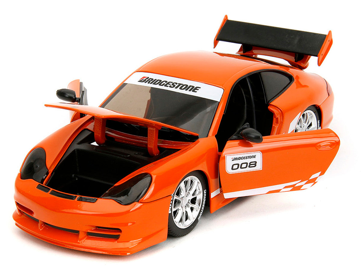 Porsche 911 GT3 RS (996) #008 "Bridgestone" Orange Metallic with White Graphics "Hyper-Spec" Series 1/24 Diecast Model Car by Jada-1