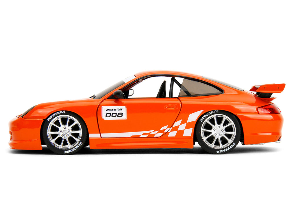 Porsche 911 GT3 RS (996) #008 "Bridgestone" Orange Metallic with White Graphics "Hyper-Spec" Series 1/24 Diecast Model Car by Jada-2