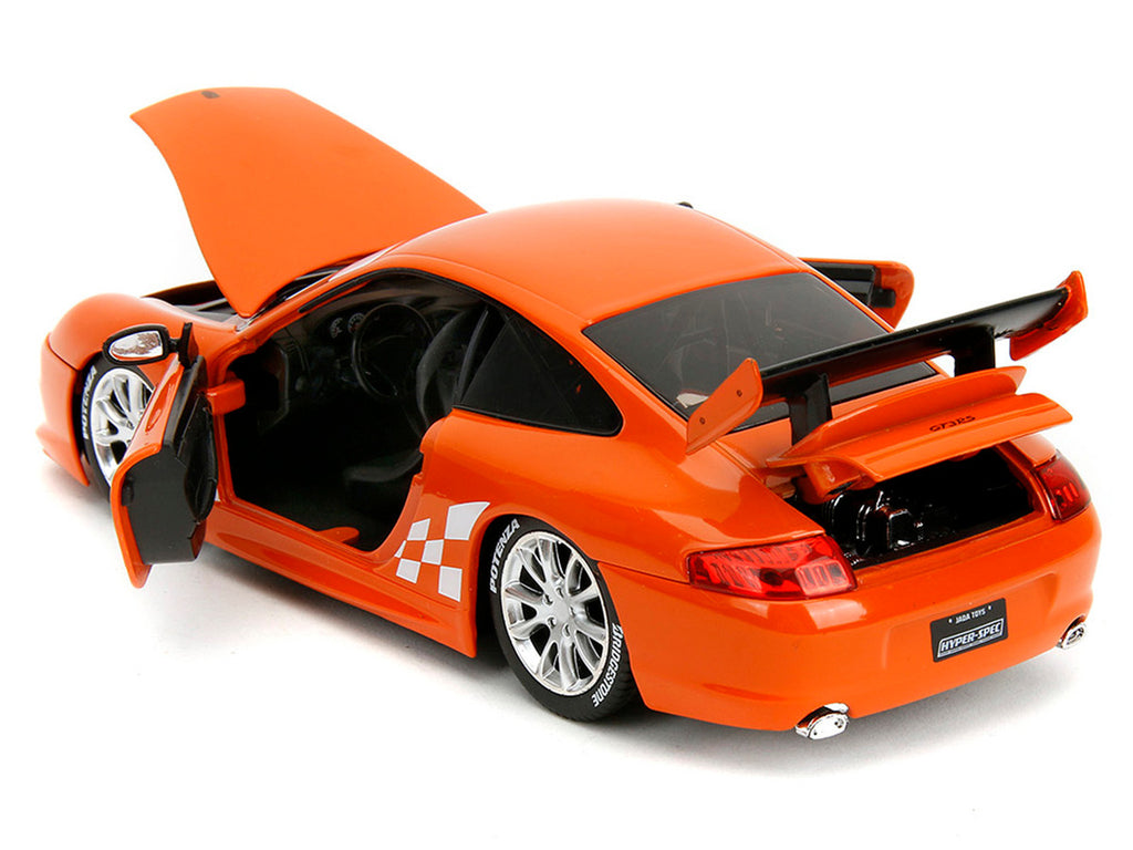 Porsche 911 GT3 RS (996) #008 "Bridgestone" Orange Metallic with White Graphics "Hyper-Spec" Series 1/24 Diecast Model Car by Jada-3
