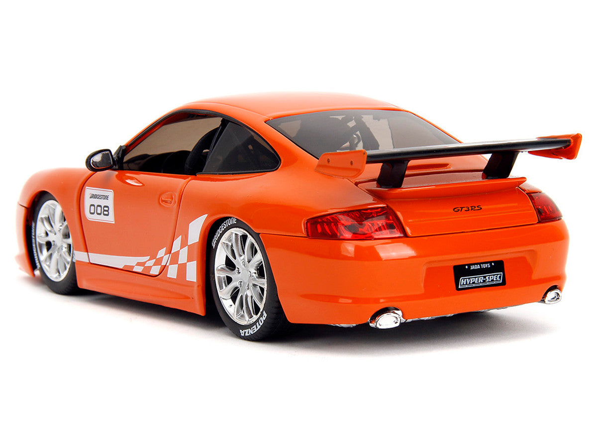 Porsche 911 GT3 RS (996) #008 "Bridgestone" Orange Metallic with White Graphics "Hyper-Spec" Series 1/24 Diecast Model Car by Jada-4