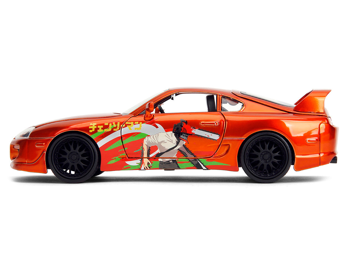1995 Toyota Supra Orange Metallic with Graphics and Chainsaw Man Diecast Figure "Chainsaw Man" (2022) TV Series "Anime Hollywood Rides" Series 1/24 Diecast Model by Jada-3