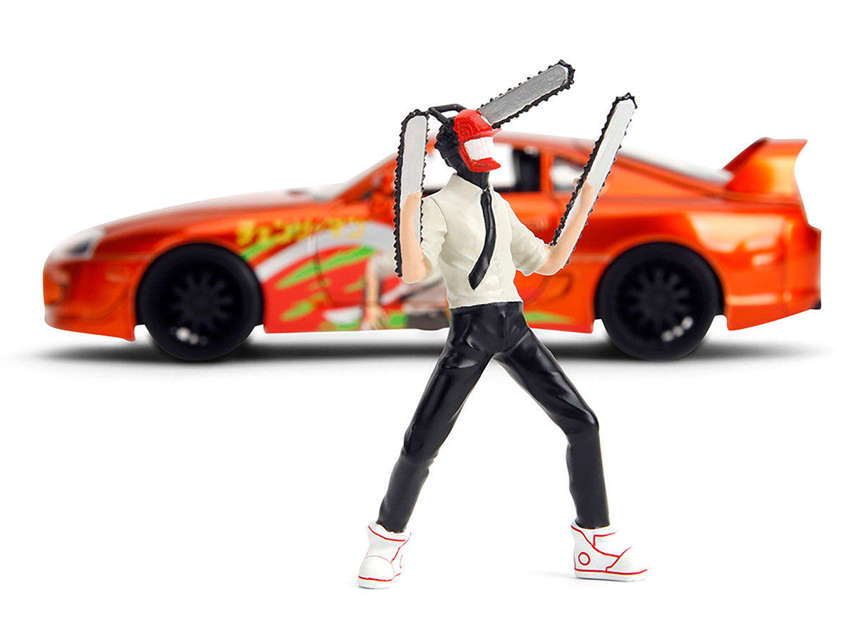 1995 Toyota Supra Orange Metallic with Graphics and Chainsaw Man Diecast Figure "Chainsaw Man" (2022) TV Series "Anime Hollywood Rides" Series 1/24 Diecast Model by Jada-1