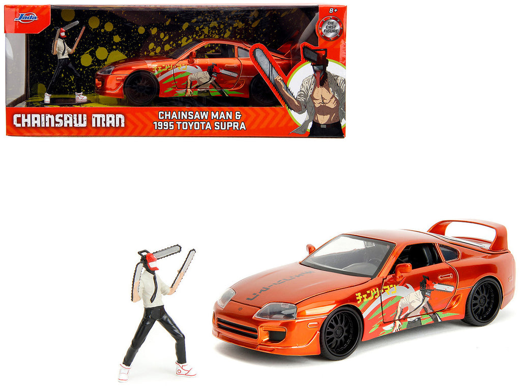 1995 Toyota Supra Orange Metallic with Graphics and Chainsaw Man Diecast Figure "Chainsaw Man" (2022) TV Series "Anime Hollywood Rides" Series 1/24 Diecast Model by Jada-4