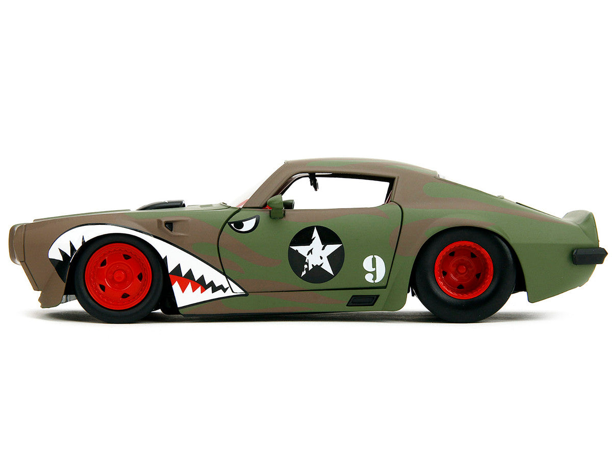 1972 Pontiac Firebird #9 Green Camouflage Flames with Graphics and Red Interior "Bigtime Muscle" Series 1/24 Diecast Model Car by Jada-0