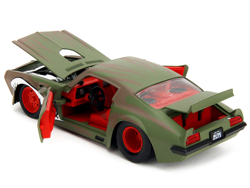 1972 Pontiac Firebird #9 Green Camouflage Flames with Graphics and Red Interior "Bigtime Muscle" Series 1/24 Diecast Model Car by Jada-2