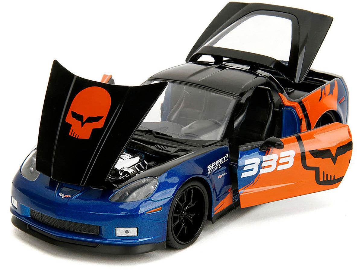 2006 Chevrolet Corvette Z06 #333 "Spirit Racing" Blue Metallic and Orange with Black Hood and Top "Bigtime Muscle" Series 1/24 Diecast Model Car by Jada-3