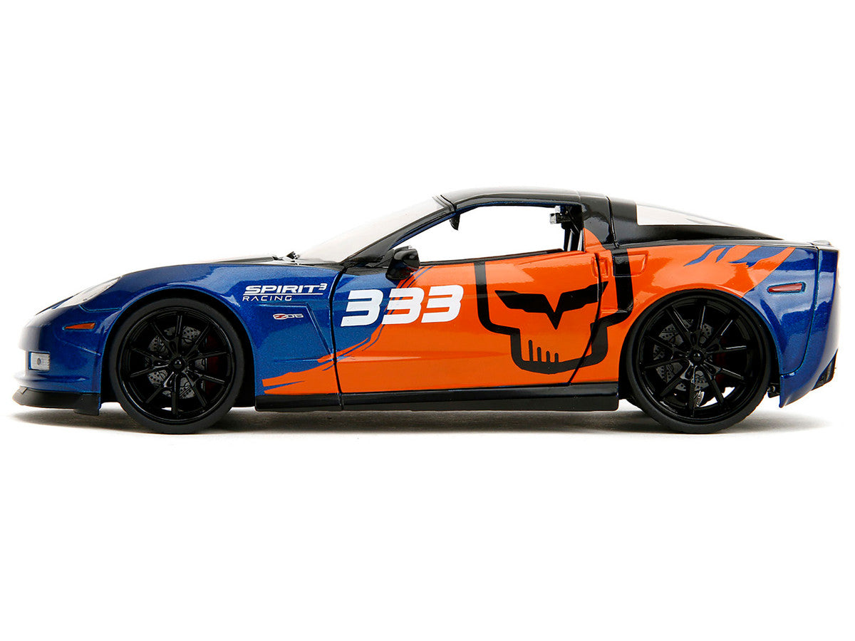 2006 Chevrolet Corvette Z06 #333 "Spirit Racing" Blue Metallic and Orange with Black Hood and Top "Bigtime Muscle" Series 1/24 Diecast Model Car by Jada-0