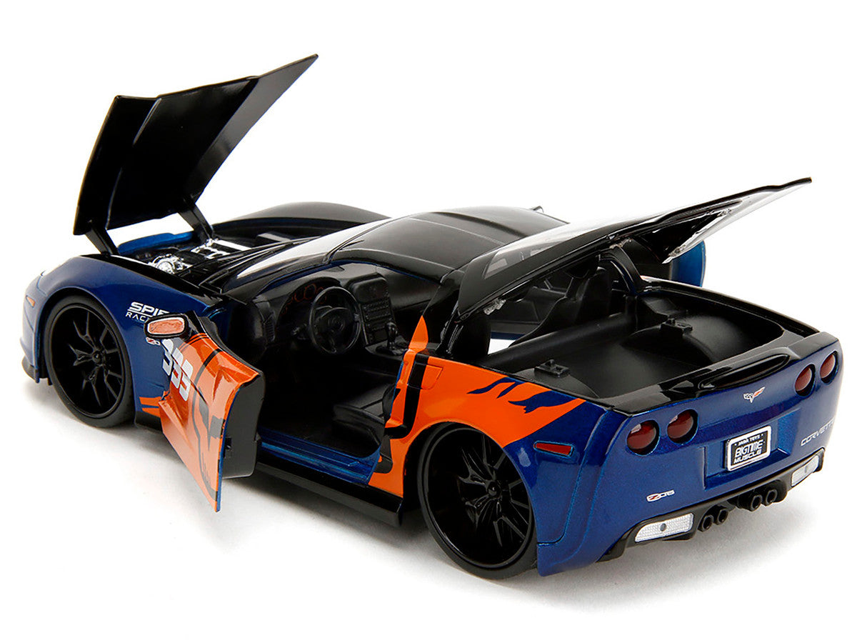 2006 Chevrolet Corvette Z06 #333 "Spirit Racing" Blue Metallic and Orange with Black Hood and Top "Bigtime Muscle" Series 1/24 Diecast Model Car by Jada-2