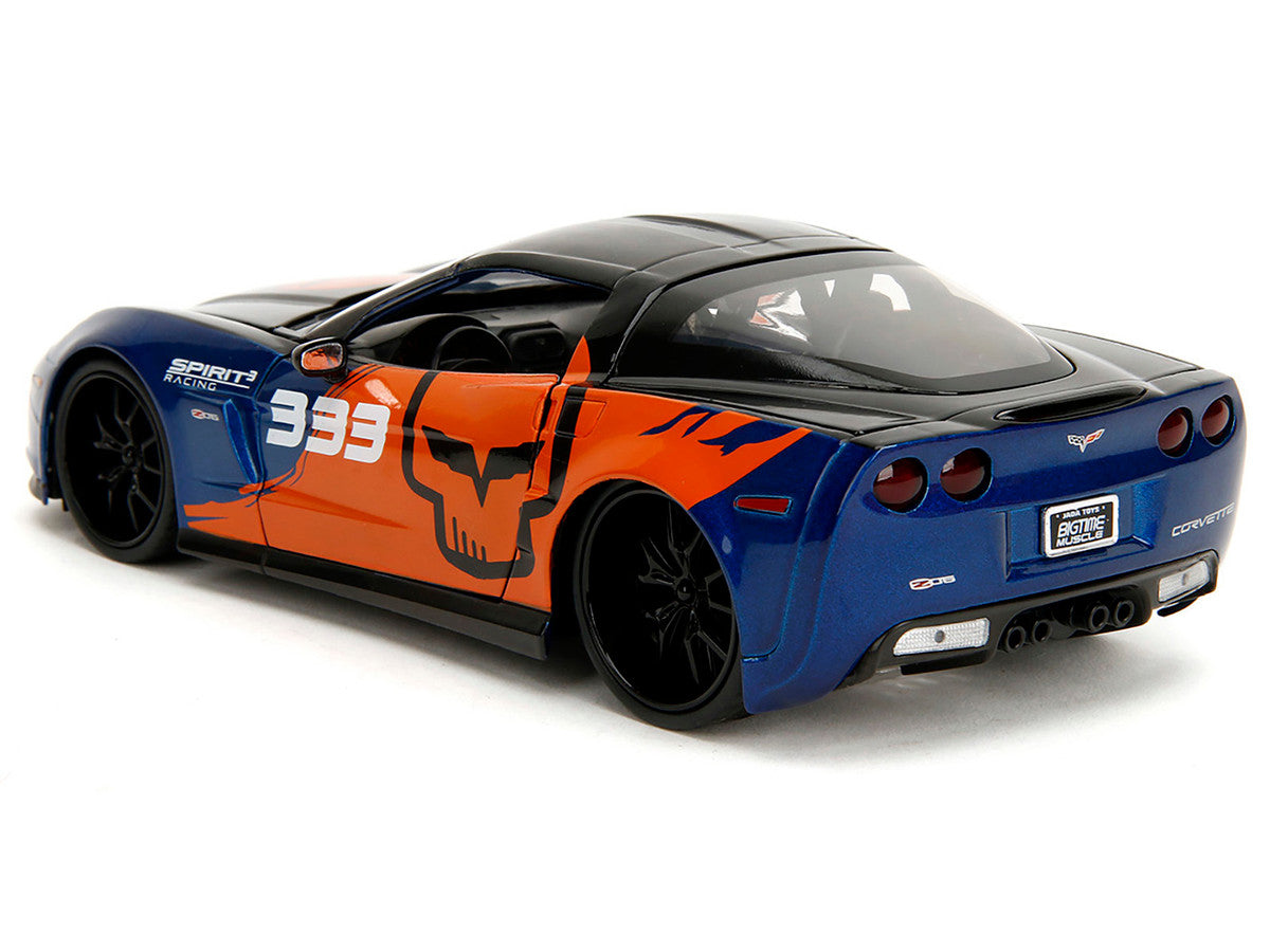 2006 Chevrolet Corvette Z06 #333 "Spirit Racing" Blue Metallic and Orange with Black Hood and Top "Bigtime Muscle" Series 1/24 Diecast Model Car by Jada-1