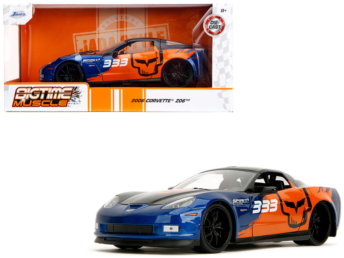 2006 Chevrolet Corvette Z06 #333 "Spirit Racing" Blue Metallic and Orange with Black Hood and Top "Bigtime Muscle" Series 1/24 Diecast Model Car by Jada-4