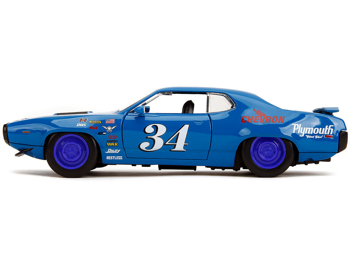 1972 Plymouth GTX #34 Blue with Graphics "Bigtime Muscle" Series 1/24 Diecast Model Car by Jada-1