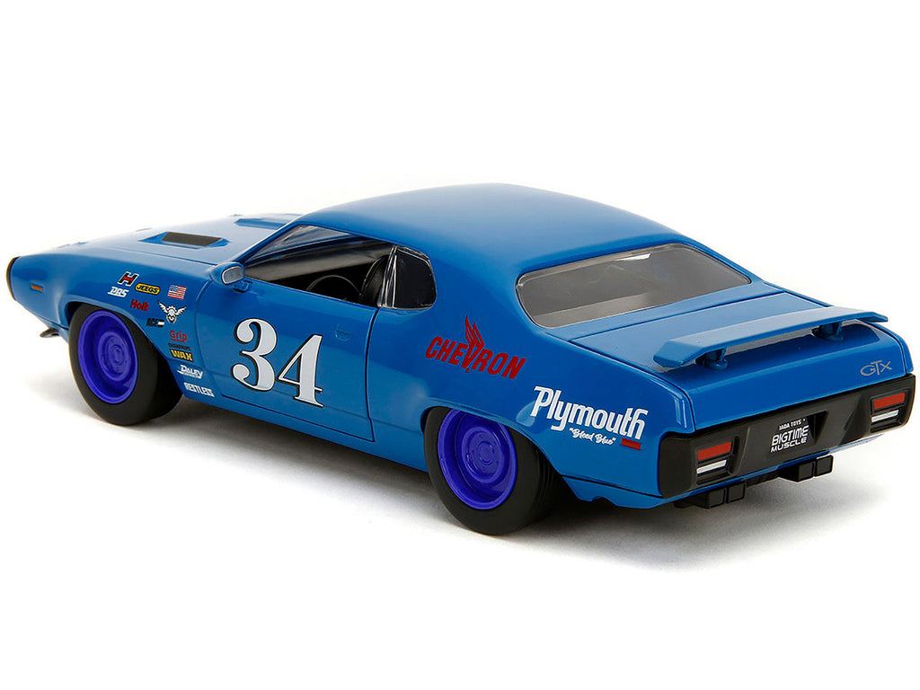 1972 Plymouth GTX #34 Blue with Graphics "Bigtime Muscle" Series 1/24 Diecast Model Car by Jada-0