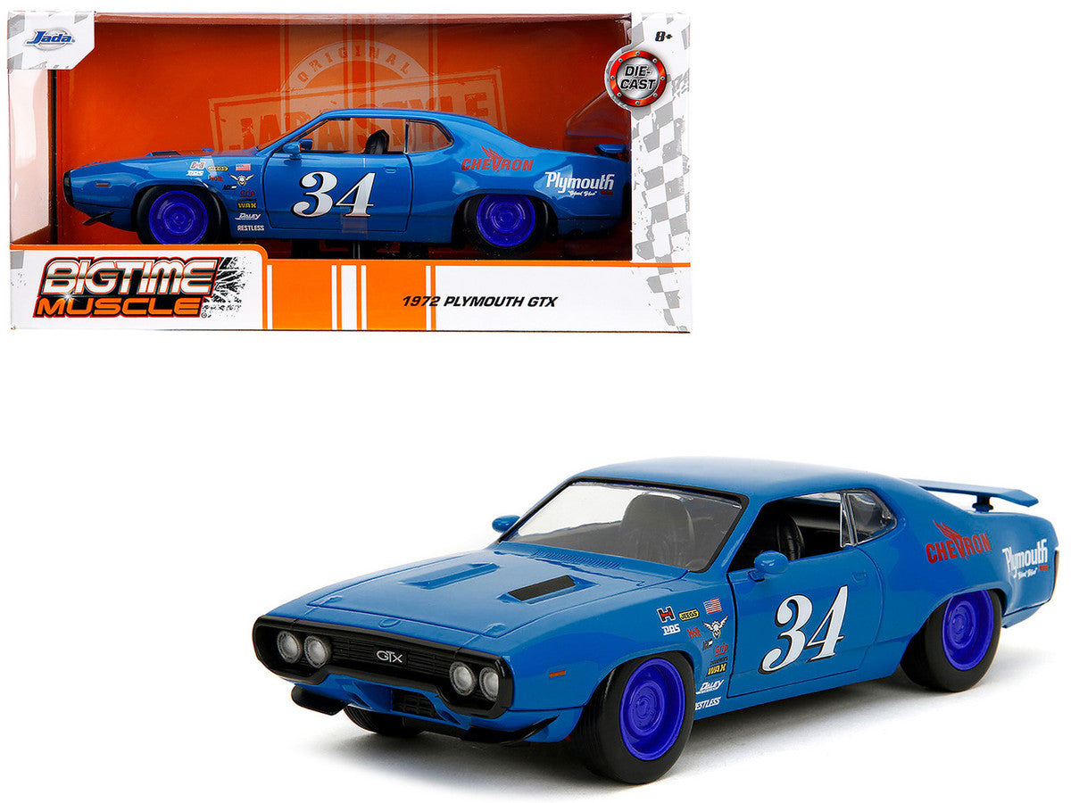 1972 Plymouth GTX #34 Blue with Graphics "Bigtime Muscle" Series 1/24 Diecast Model Car by Jada-4