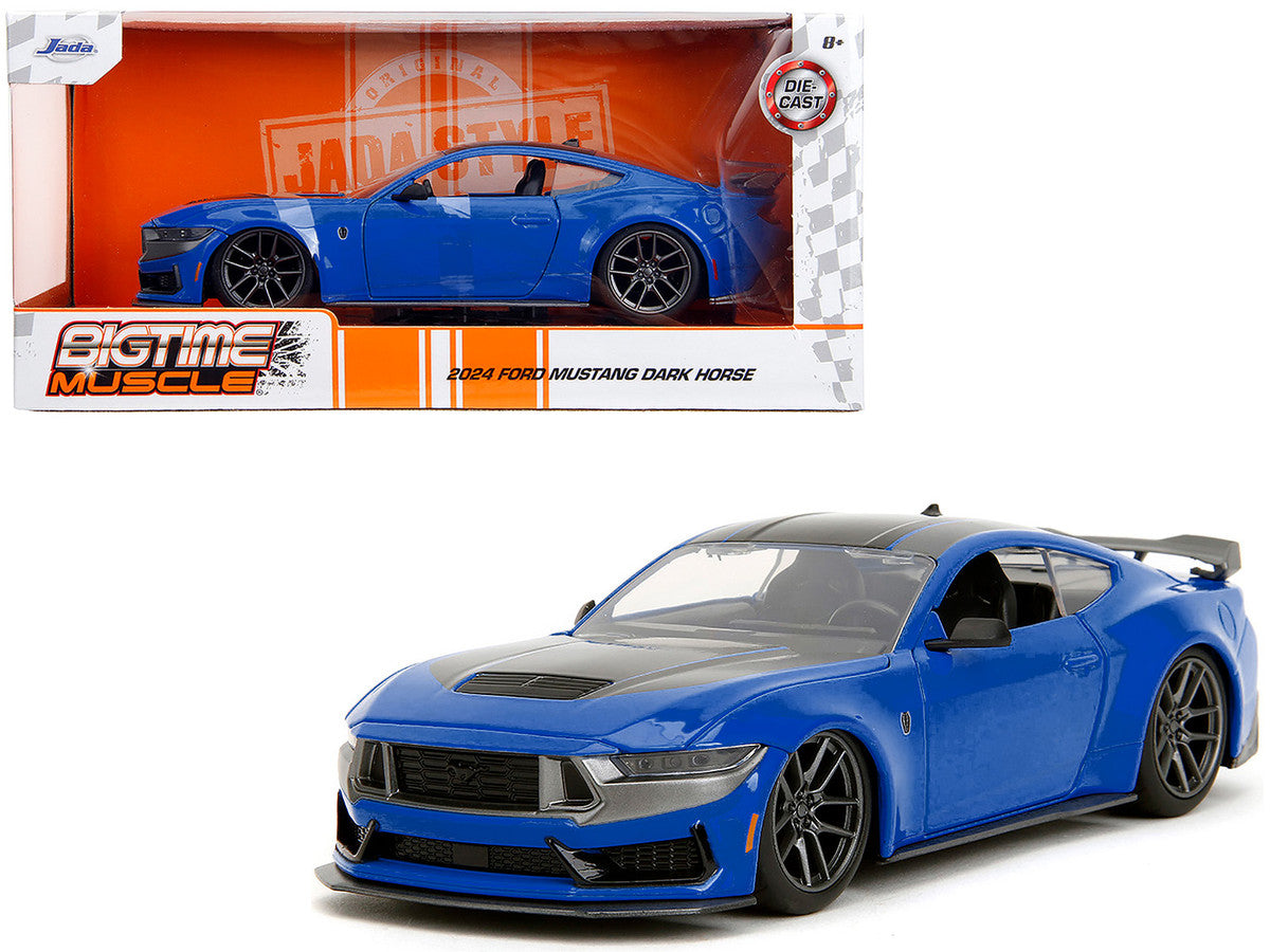 2024 Ford Mustang Dark Horse Blue Metallic with Black and Gray Stripes "Bigtime Muscle" Series 1/24 Diecast Model Car by Jada-4