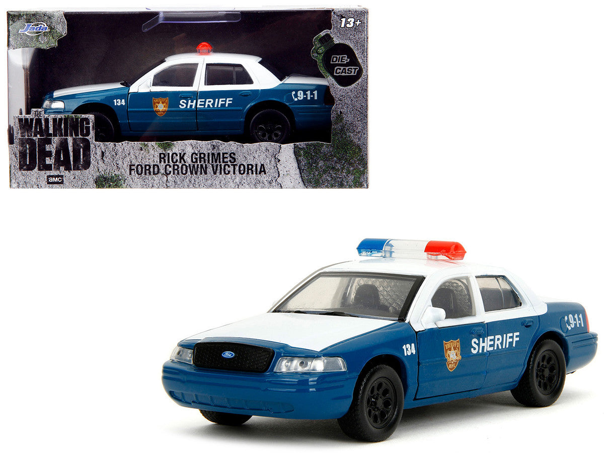 Rick Grimes' Ford Crown Victoria "Sheriff" Blue and White "The Walking Dead" (2010-2022) TV Series "Hollywood Rides" Series 1/32 Diecast Model Car by Jada-0