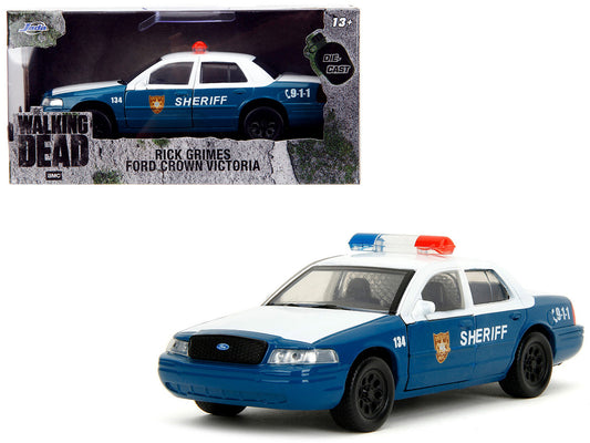 Rick Grimes' Ford Crown Victoria "Sheriff" Blue and White "The Walking Dead" (2010-2022) TV Series "Hollywood Rides" Series 1/32 Diecast Model Car by Jada-0