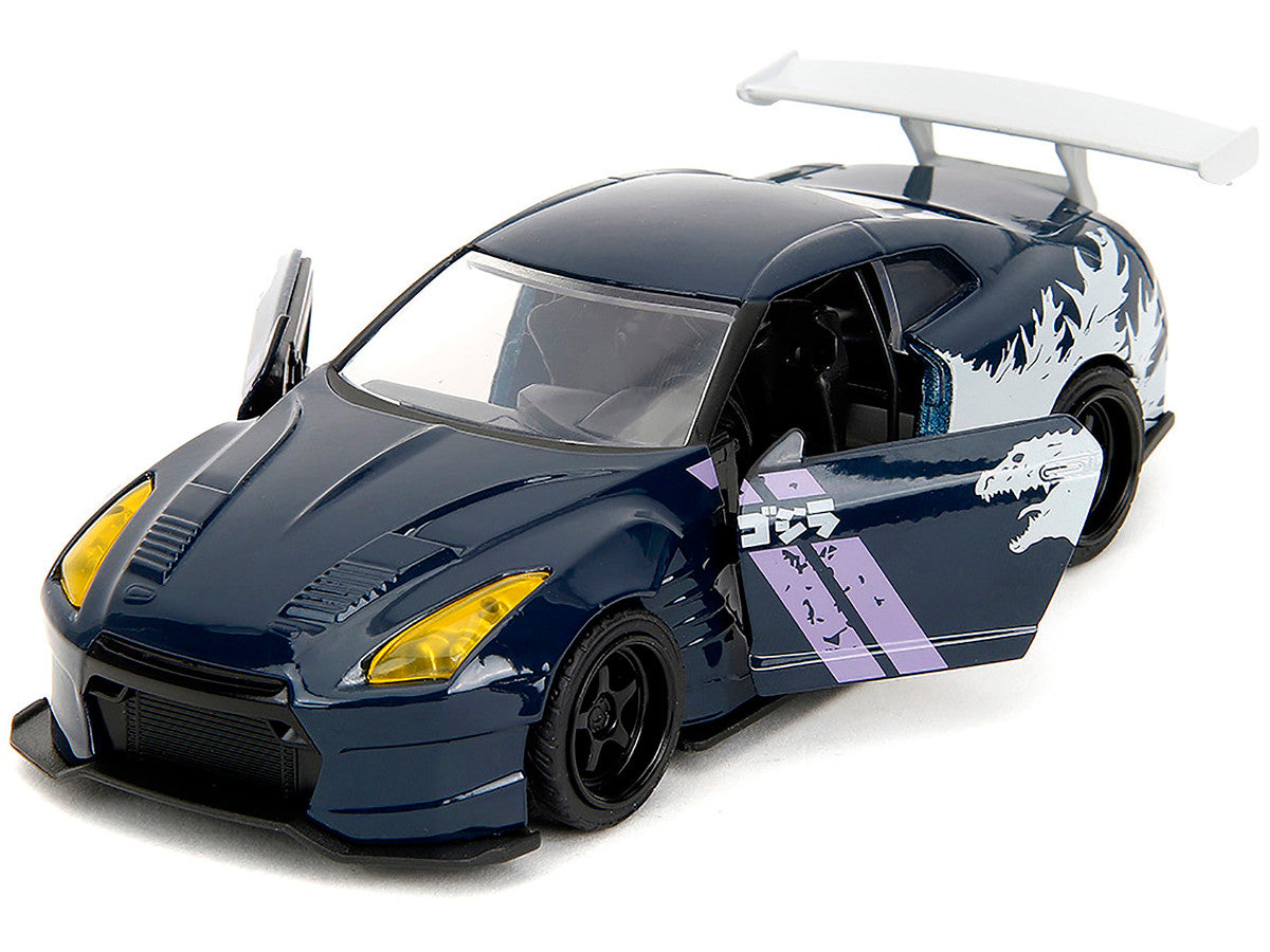 2009 Nissan GT-R (R35) Ben Sopra Dark Blue with Graphics "Godzilla" "Hollywood Rides" Series 1/32 Diecast Model Car by Jada-1