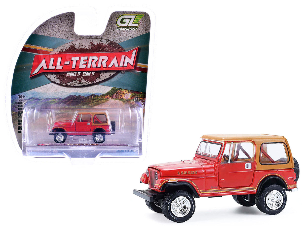 1980 Jeep CJ-7 Laredo Red with Tan Top "All Terrain" Series 17 1/64 Diecast Model Car by Greenlight-4