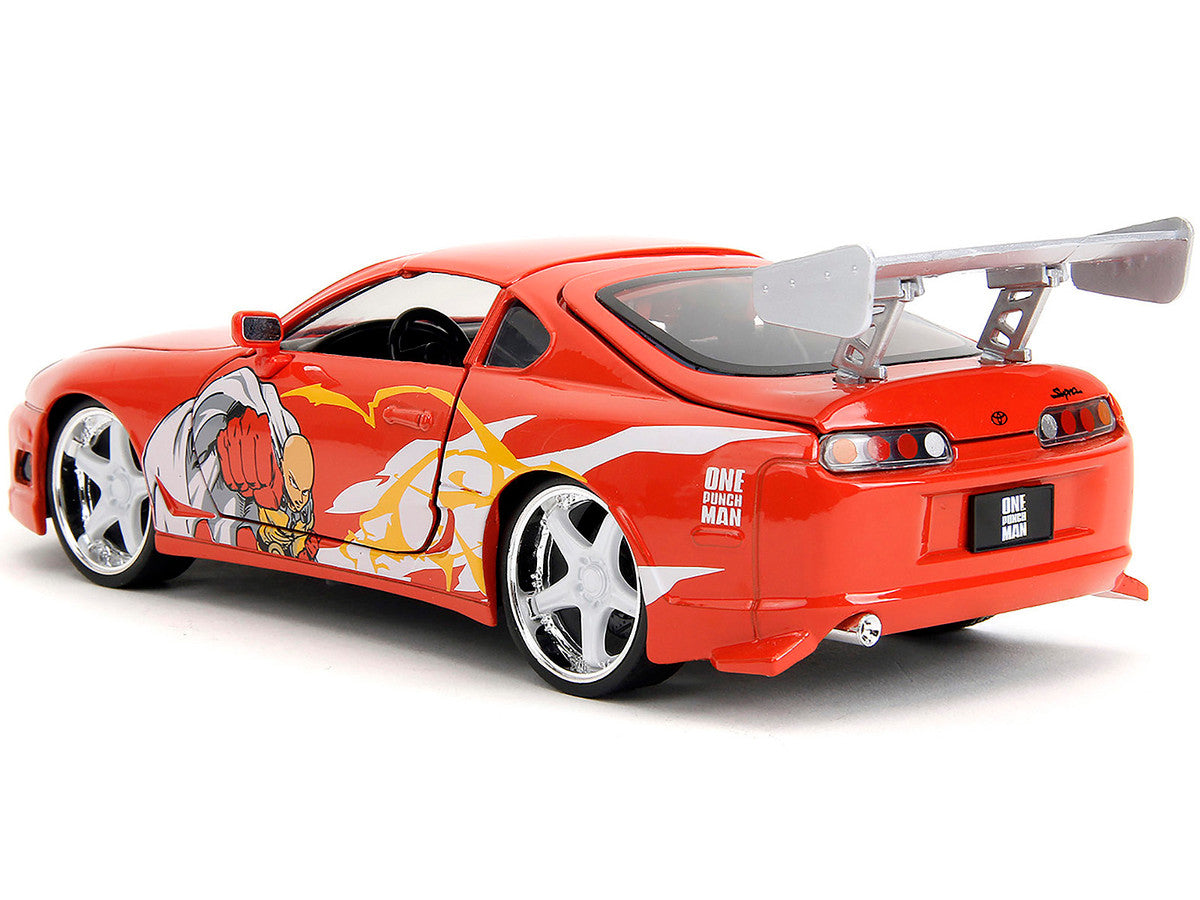 1995 Toyota Supra Red with Graphics and Saitama Diecast Figure "One Punch Man" (2015-2019) TV Series 1/24 Diecast Model by Jada-3