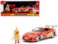 1995 Toyota Supra Red with Graphics and Saitama Diecast Figure "One Punch Man" (2015-2019) TV Series 1/24 Diecast Model by Jada-0