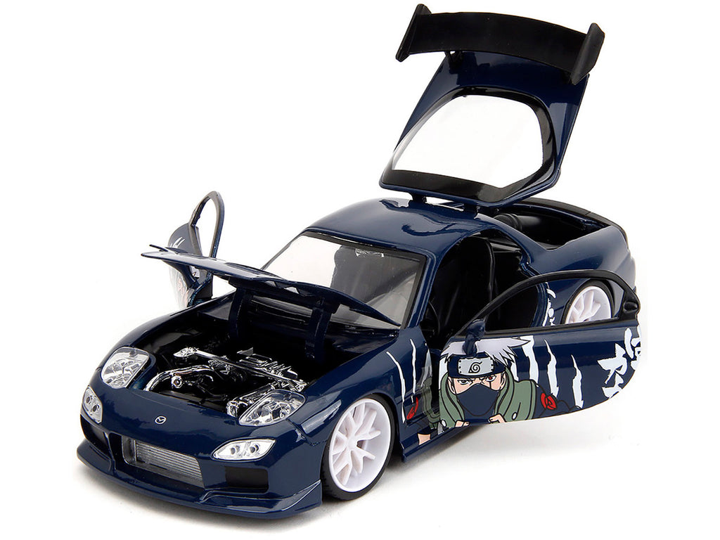 1993 Mazda RX-7 Dark Blue with Graphics and Kakashi Hatake Diecast Figure "Naruto Shippuden" (2009-2017) TV Series "Anime Hollywood Rides" Series 1/24 Diecast Model Car by Jada-1