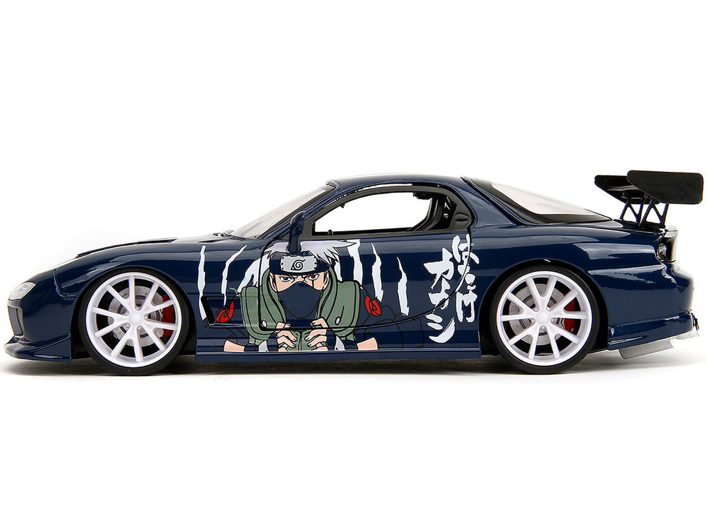 1993 Mazda RX-7 Dark Blue with Graphics and Kakashi Hatake Diecast Figure "Naruto Shippuden" (2009-2017) TV Series "Anime Hollywood Rides" Series 1/24 Diecast Model Car by Jada-2