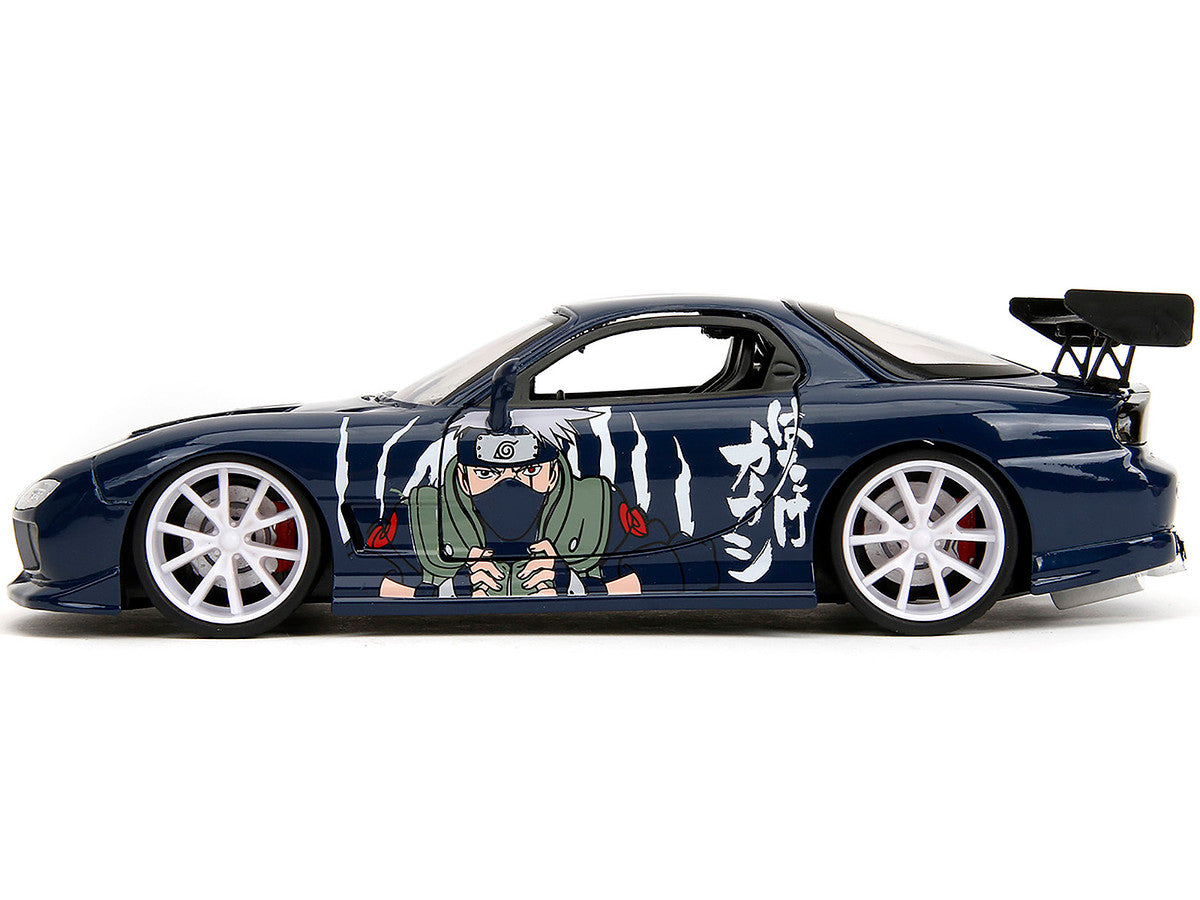 1993 Mazda RX-7 Dark Blue with Graphics and Kakashi Hatake Diecast Figure "Naruto Shippuden" (2009-2017) TV Series "Anime Hollywood Rides" Series 1/24 Diecast Model Car by Jada-2