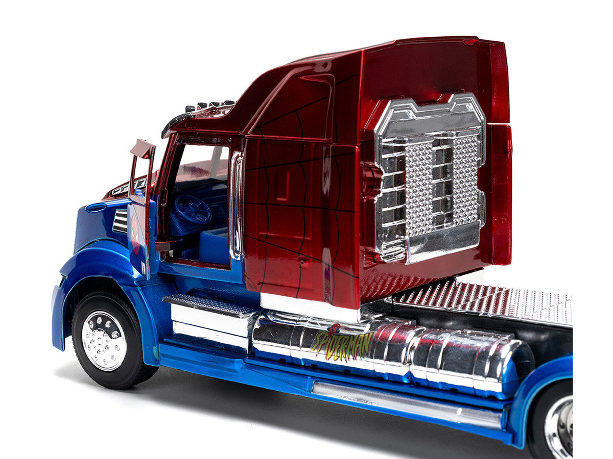 Western Star 57X Truck Tractor "Spider-Man" Blue and Red Metallic "Hollywood Rides" Series 1/24 Diecast Model by Jada-1