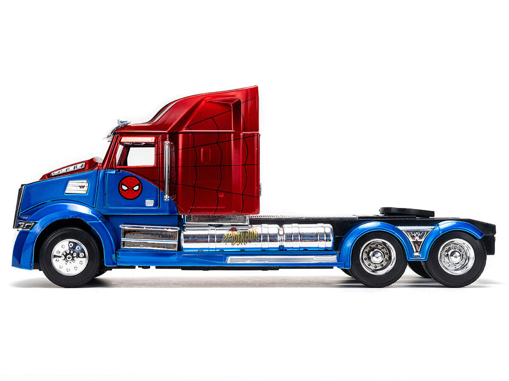 Western Star 57X Truck Tractor "Spider-Man" Blue and Red Metallic "Hollywood Rides" Series 1/24 Diecast Model by Jada-2