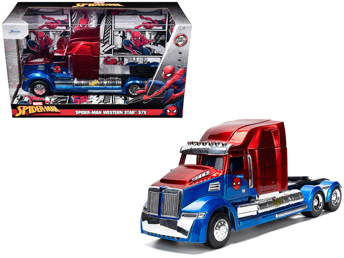 Western Star 57X Truck Tractor "Spider-Man" Blue and Red Metallic "Hollywood Rides" Series 1/24 Diecast Model by Jada-0