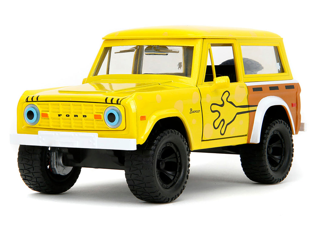 1973 Ford Bronco Yellow with Graphics and SpongeBob SquarePants Diecast Figure "SpongeBob SquarePants" (1999–Current) TV Series "Hollywood Rides" Series 1/24 Diecast Model Car by Jada-0