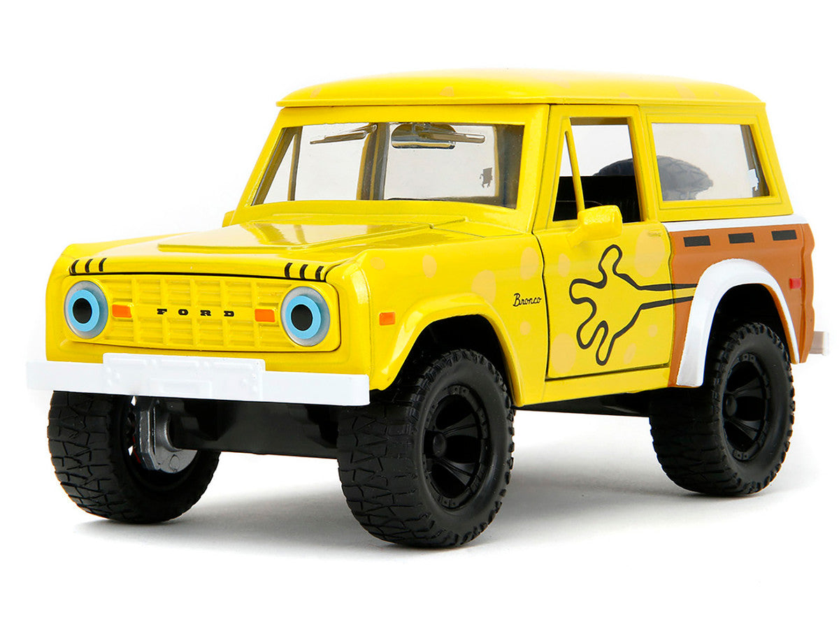 1973 Ford Bronco Yellow with Graphics and SpongeBob SquarePants Diecast Figure "SpongeBob SquarePants" (1999–Current) TV Series "Hollywood Rides" Series 1/24 Diecast Model Car by Jada-0