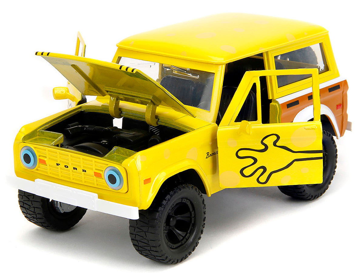 1973 Ford Bronco Yellow with Graphics and SpongeBob SquarePants Diecast Figure "SpongeBob SquarePants" (1999–Current) TV Series "Hollywood Rides" Series 1/24 Diecast Model Car by Jada-1