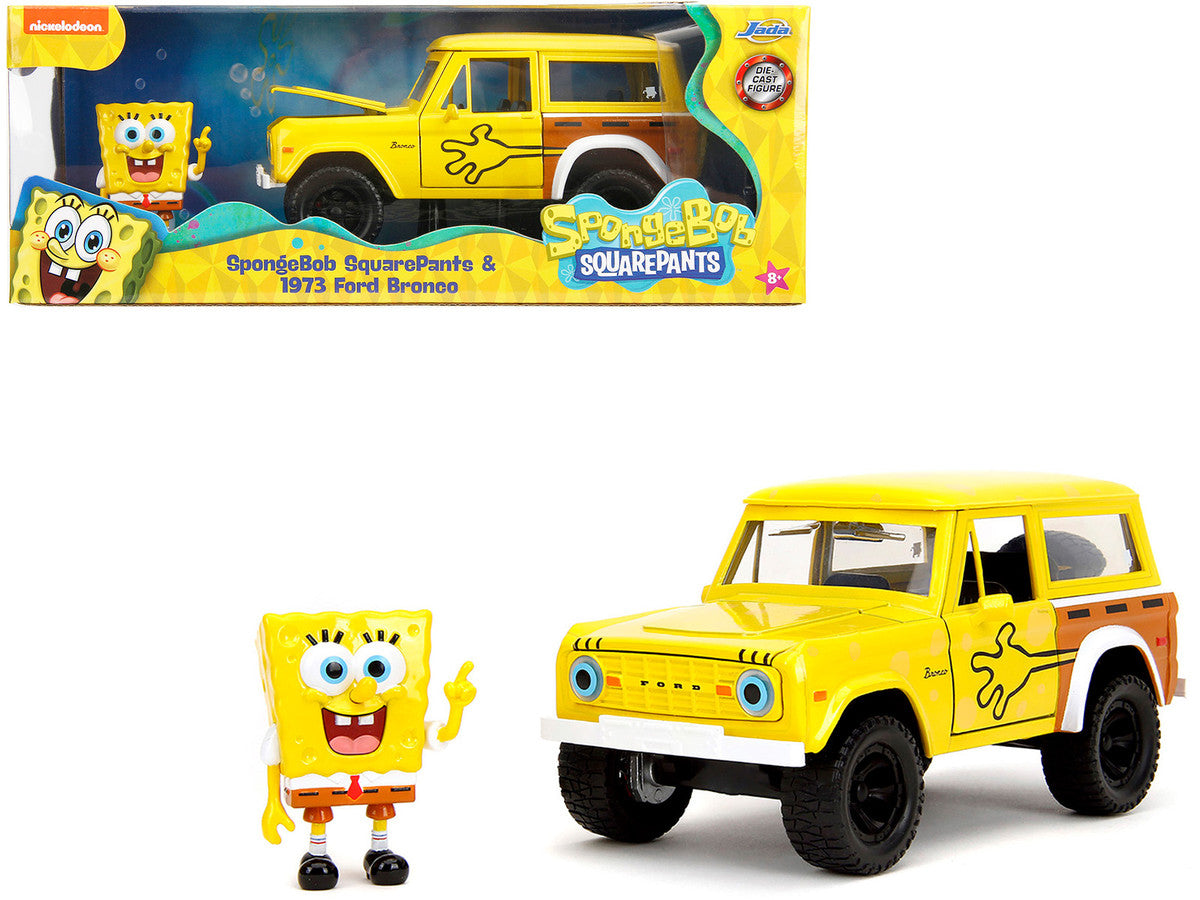 1973 Ford Bronco Yellow with Graphics and SpongeBob SquarePants Diecast Figure "SpongeBob SquarePants" (1999–Current) TV Series "Hollywood Rides" Series 1/24 Diecast Model Car by Jada-4