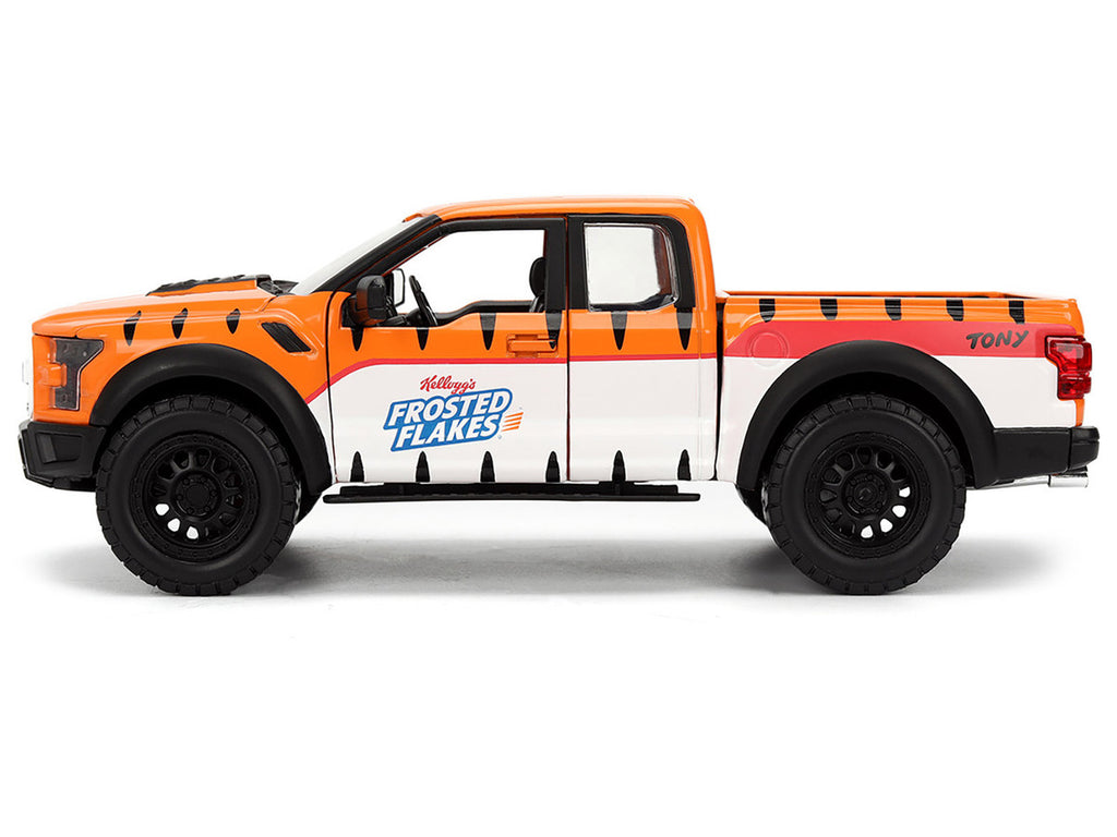 2017 Ford F-150 Raptor Pickup Truck "Frosted Flakes" Orange with Graphics and Tony the Tiger Diecast Figure "Hollywood Rides" Series 1/24 Diecast Model Car by Jada-0