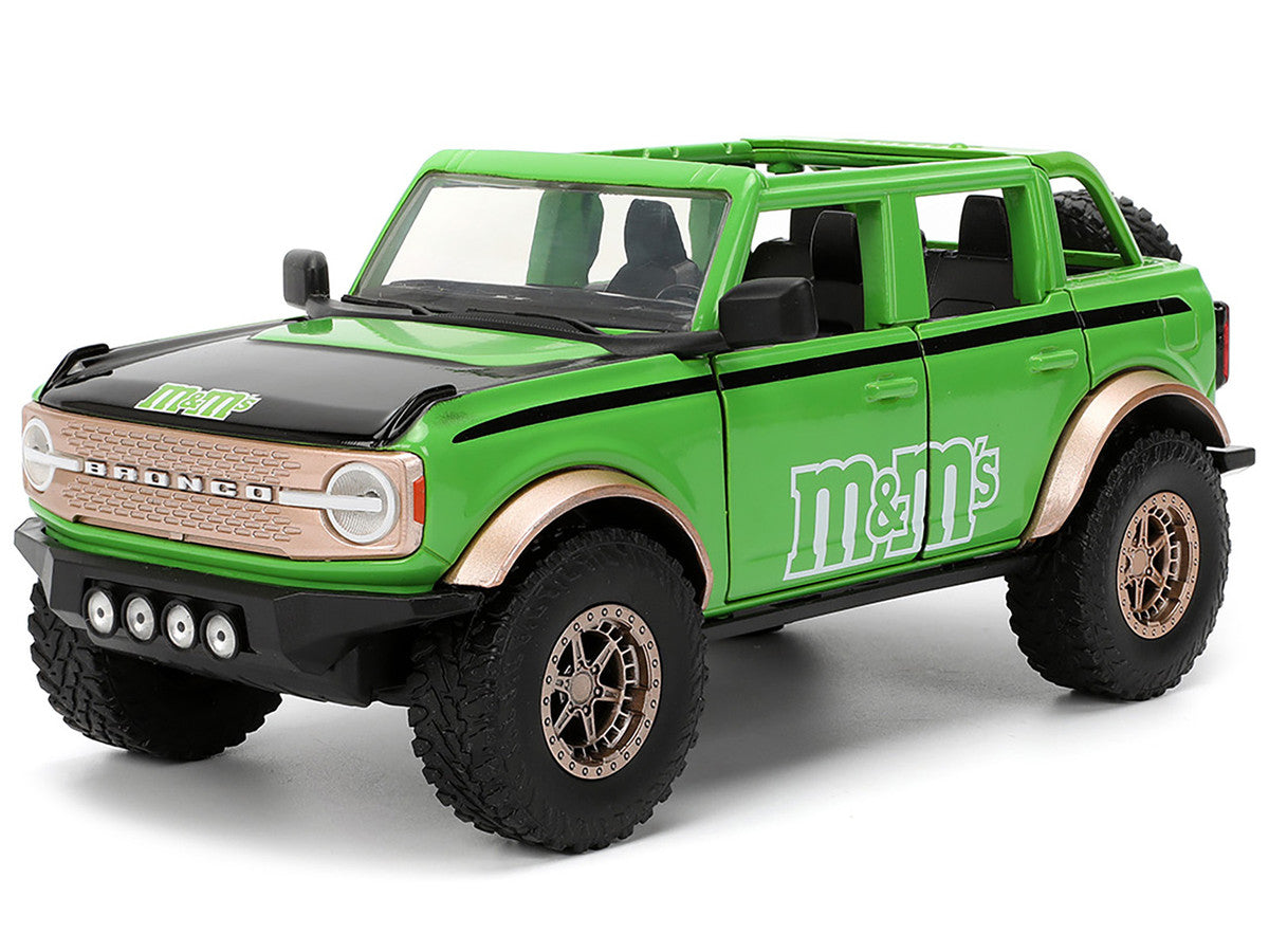 2021 Ford Bronco Green with Black Stripes and Green M&M's Diecast Figure "Hollywood Rides" Series 1/24 Diecast Model Car by Jada-2