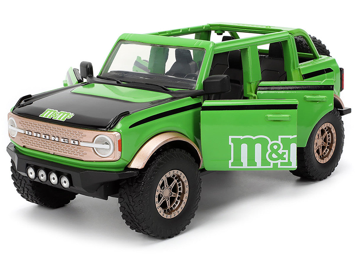 2021 Ford Bronco Green with Black Stripes and Green M&M's Diecast Figure "Hollywood Rides" Series 1/24 Diecast Model Car by Jada-0