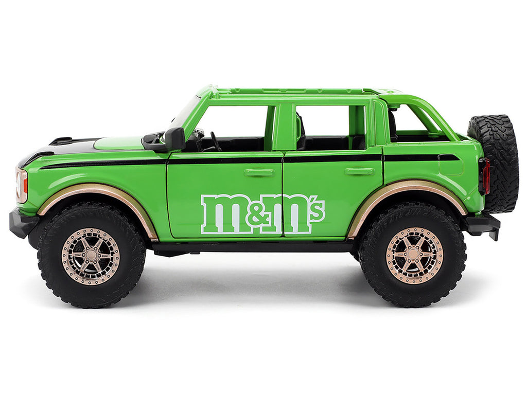 2021 Ford Bronco Green with Black Stripes and Green M&M's Diecast Figure "Hollywood Rides" Series 1/24 Diecast Model Car by Jada-1