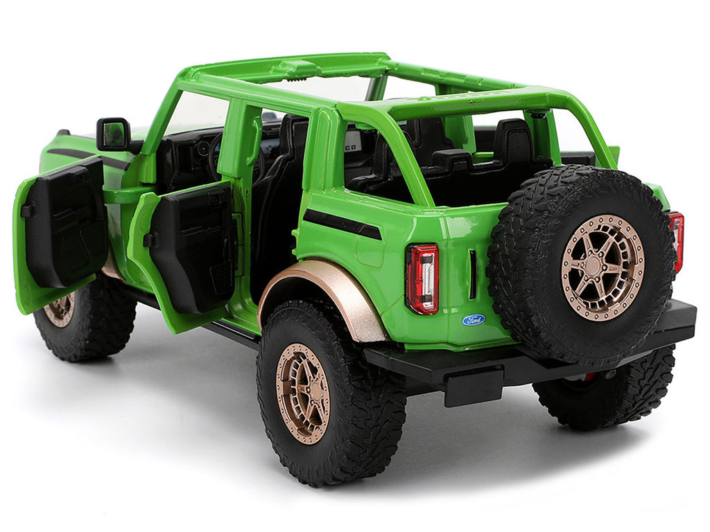 2021 Ford Bronco Green with Black Stripes and Green M&M's Diecast Figure "Hollywood Rides" Series 1/24 Diecast Model Car by Jada-3