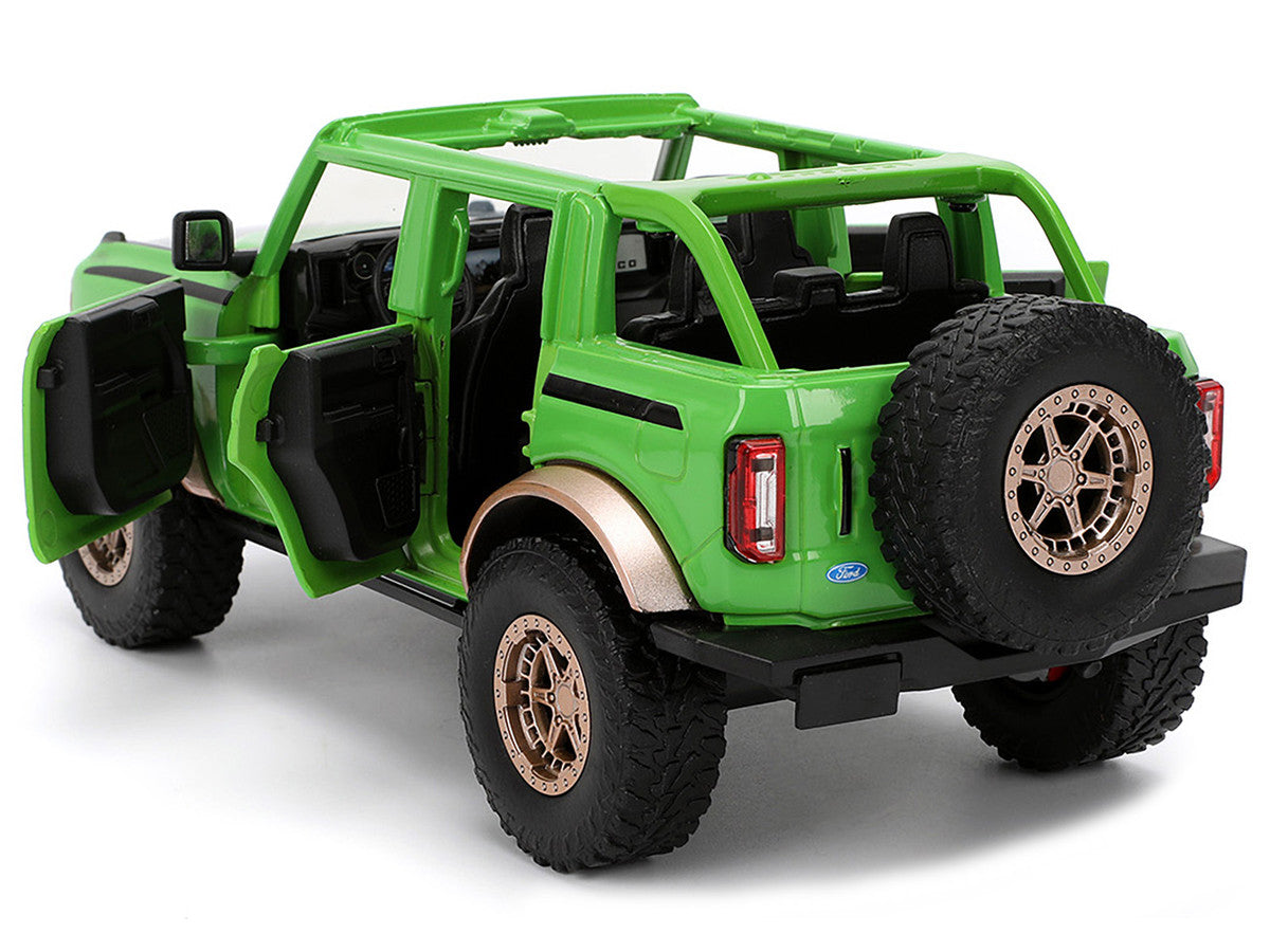 2021 Ford Bronco Green with Black Stripes and Green M&M's Diecast Figure "Hollywood Rides" Series 1/24 Diecast Model Car by Jada-3