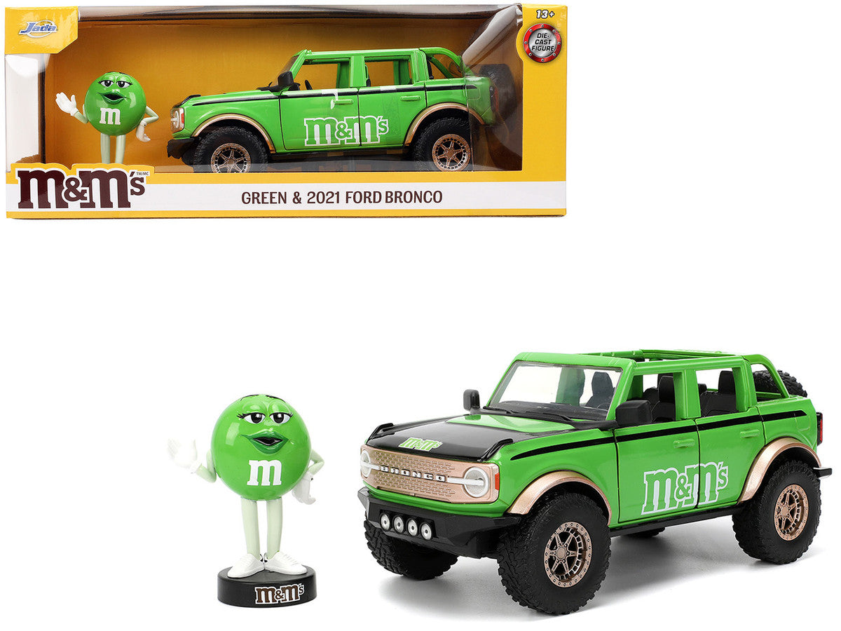 2021 Ford Bronco Green with Black Stripes and Green M&M's Diecast Figure "Hollywood Rides" Series 1/24 Diecast Model Car by Jada-4