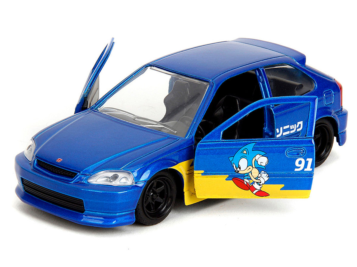 1997 Honda Civic Type R Blue Metallic with Graphics "Sonic the Hedgehog" (1991) Video Game "Hollywood Rides" Series 1/32 Diecast Model Car by Jada-3
