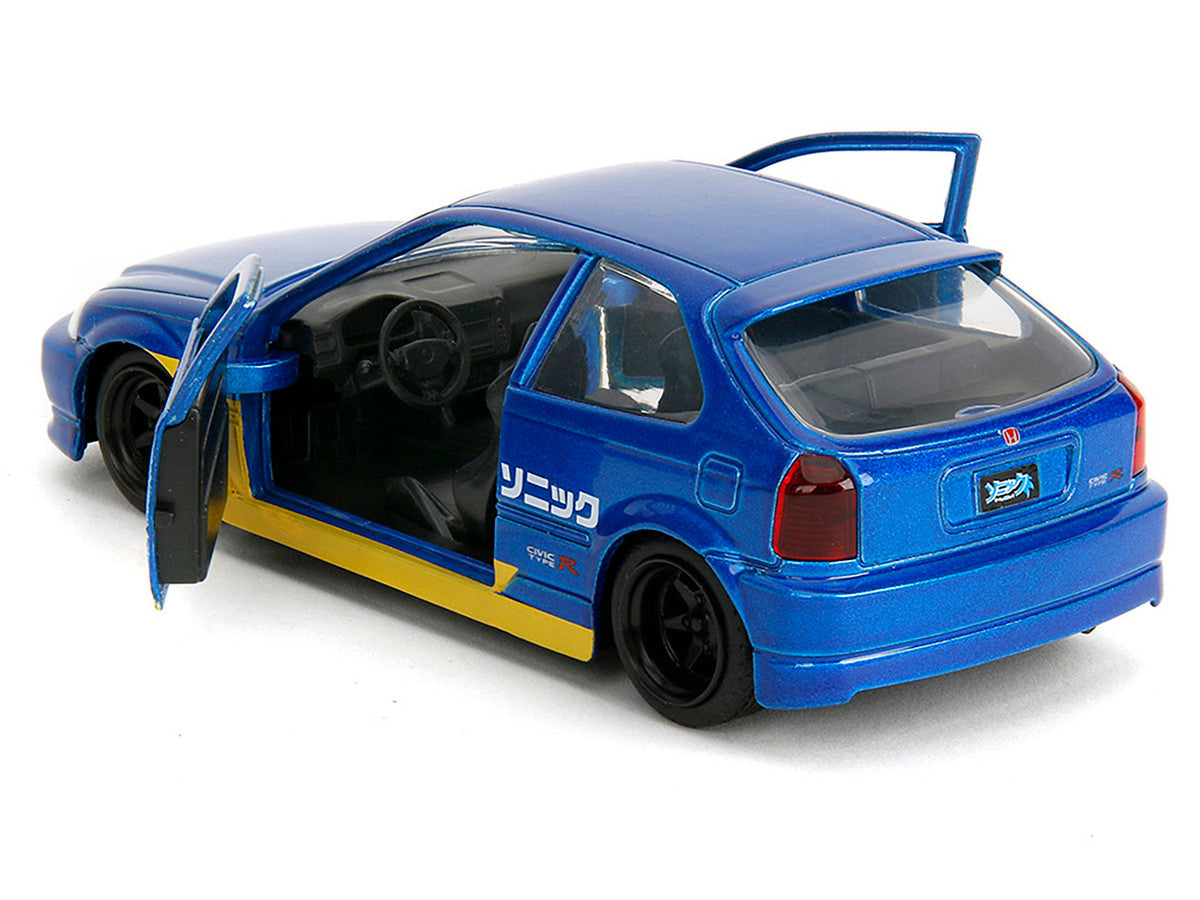 1997 Honda Civic Type R Blue Metallic with Graphics "Sonic the Hedgehog" (1991) Video Game "Hollywood Rides" Series 1/32 Diecast Model Car by Jada-2