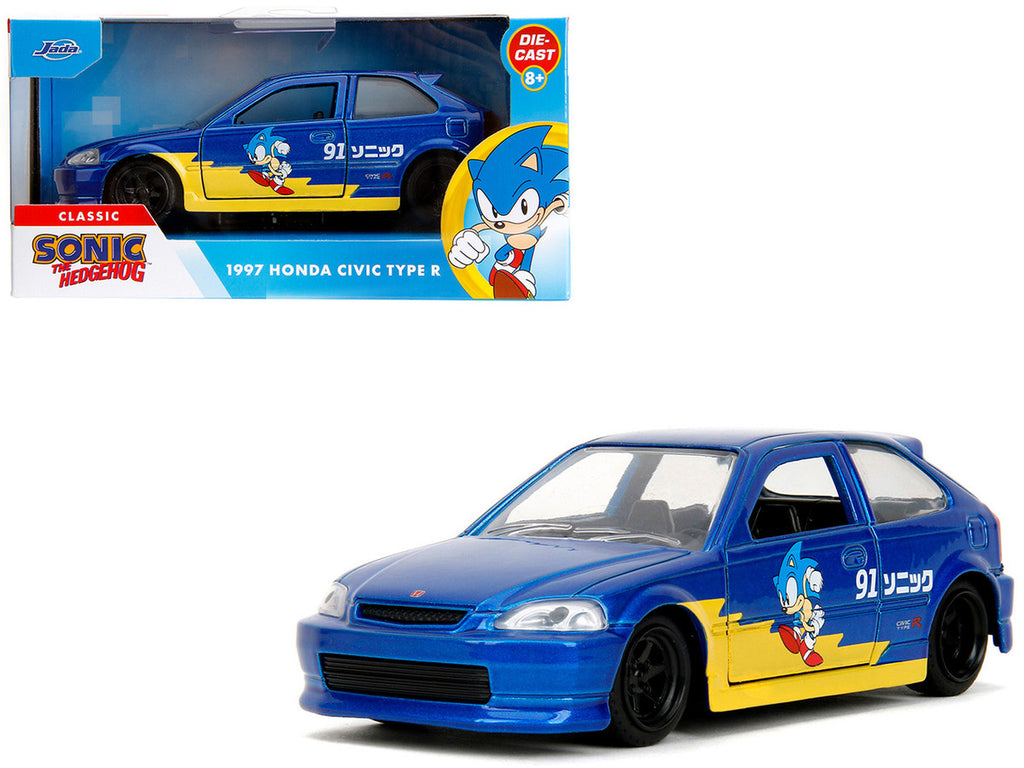 1997 Honda Civic Type R Blue Metallic with Graphics "Sonic the Hedgehog" (1991) Video Game "Hollywood Rides" Series 1/32 Diecast Model Car by Jada-4