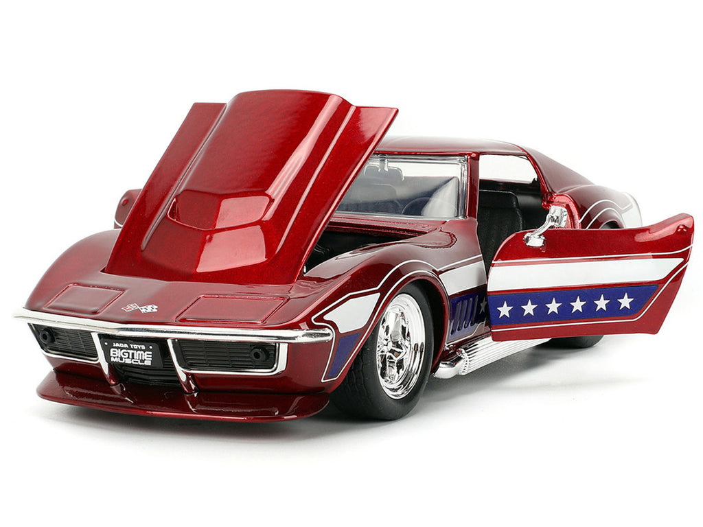 1969 Chevrolet Corvette Stingray ZL1 Red Metallic with Stars and Stripes Graphics "Bigtime Muscle" Series 1/24 Diecast Model Car by Jada-2
