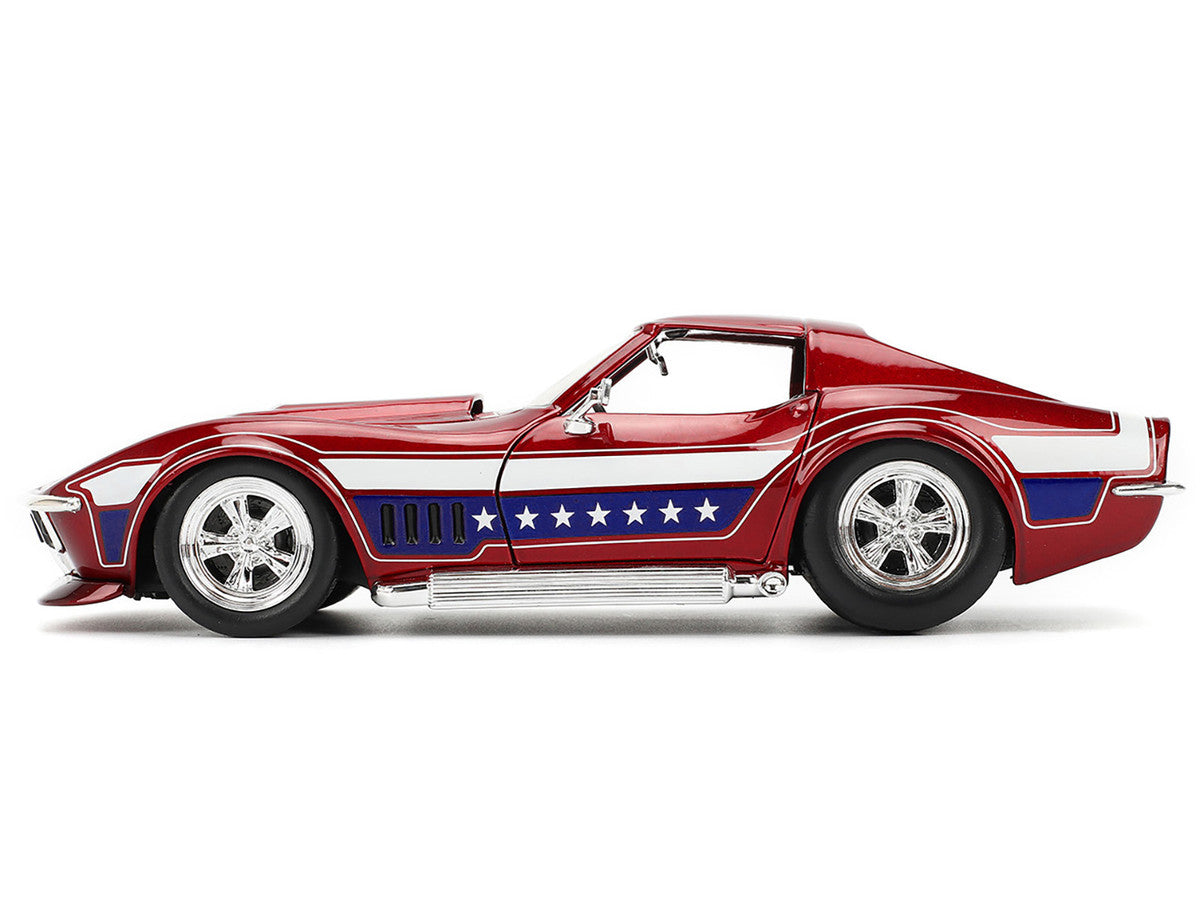 1969 Chevrolet Corvette Stingray ZL1 Red Metallic with Stars and Stripes Graphics "Bigtime Muscle" Series 1/24 Diecast Model Car by Jada-0