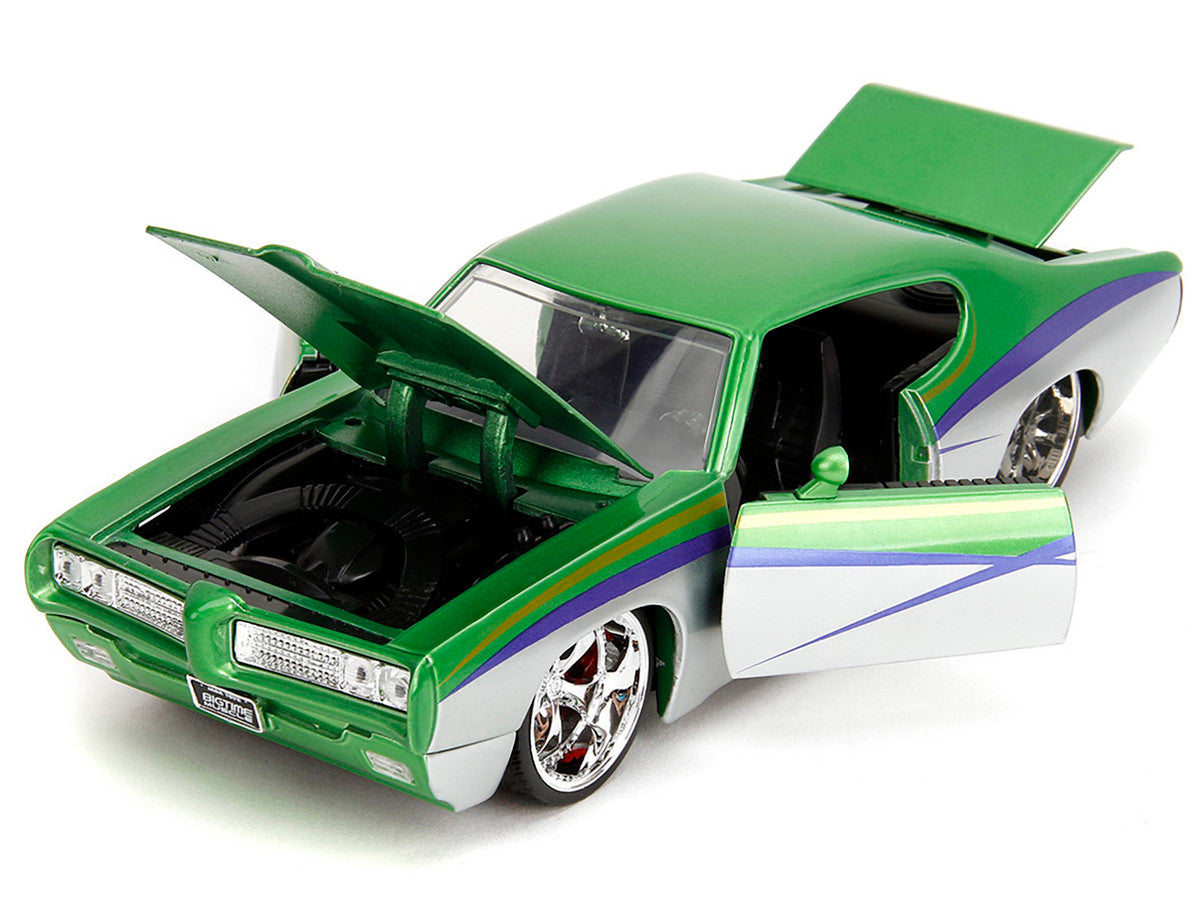 1969 Pontiac GTO Judge Green Metallic and Silver with Stripes "Bigtime Muscle" Series 1/24 Diecast Model Car by Jada-1