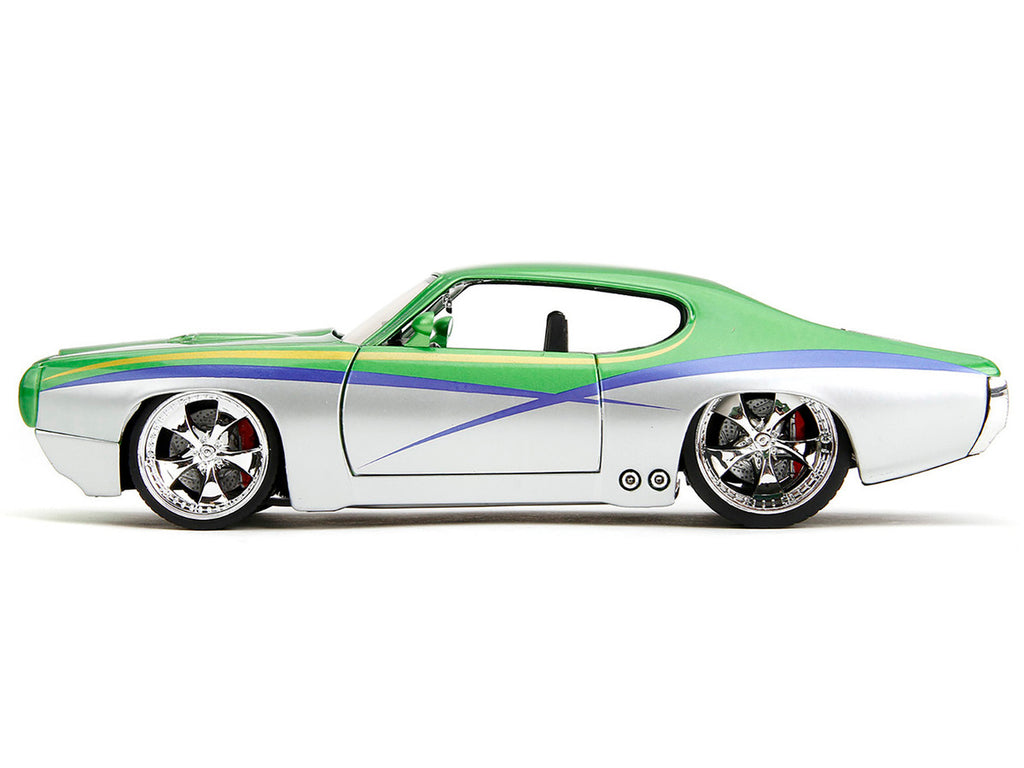 1969 Pontiac GTO Judge Green Metallic and Silver with Stripes "Bigtime Muscle" Series 1/24 Diecast Model Car by Jada-0